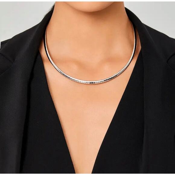 NEW NORDSTROM REVOLVE Silver Choker Omega Chain Link 5mm Necklace Jewelry Retro - Picture 4 of 10